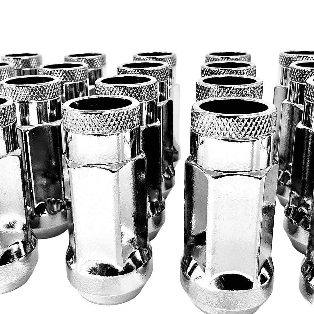 chrome plated wheel lug nuts made from 10b21 steel 14mm x 1 point 5