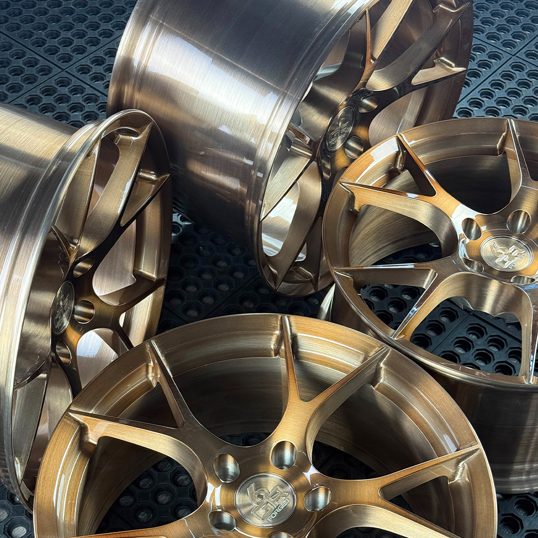 18 inch forged ten in brushed bronze for ford mustang, infiniti g35 and g37, nissan 350z and hyundai genesis coupe