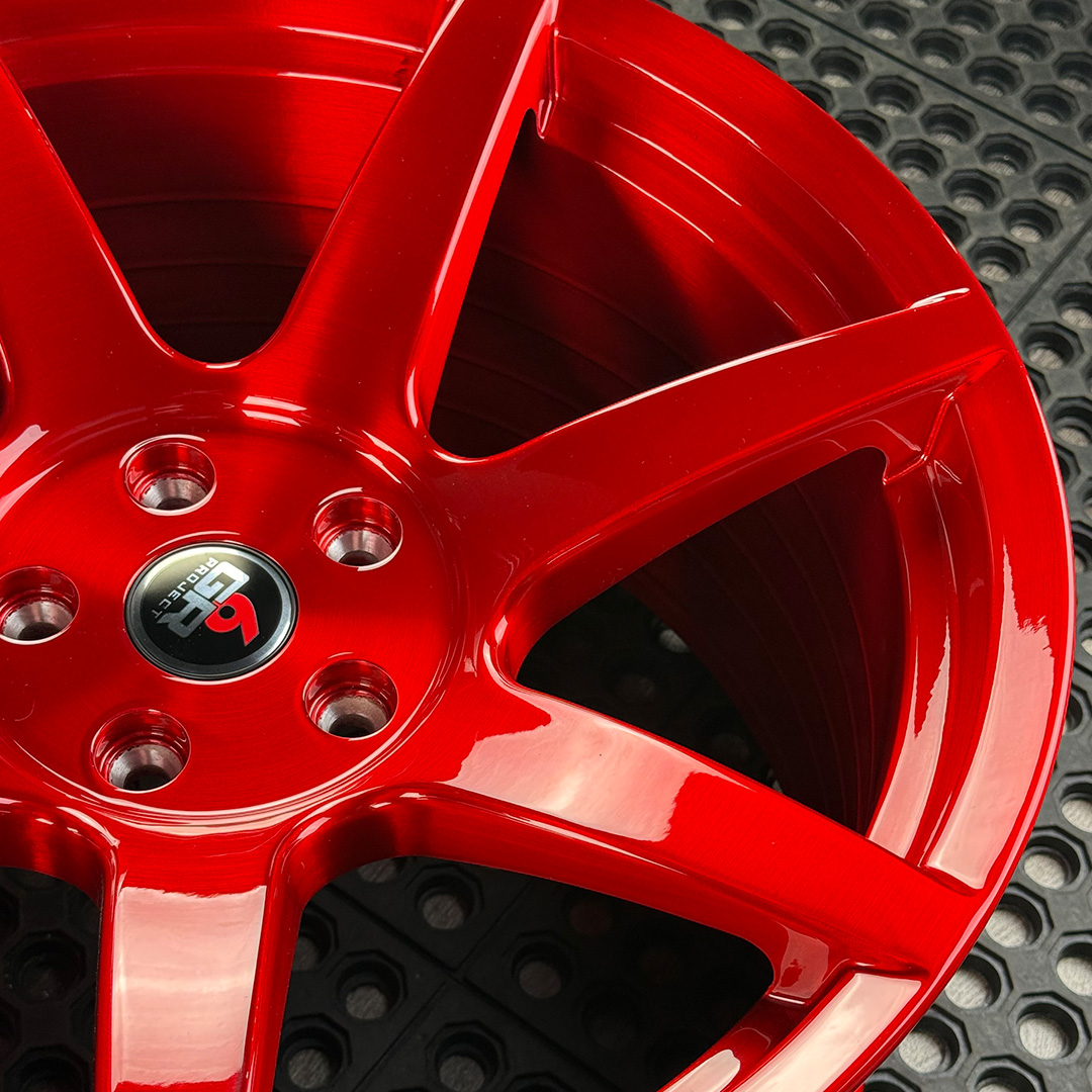 19 inch spun forged seven in candy apple red for s197, s550 and s650 ford mustangs including dark horse