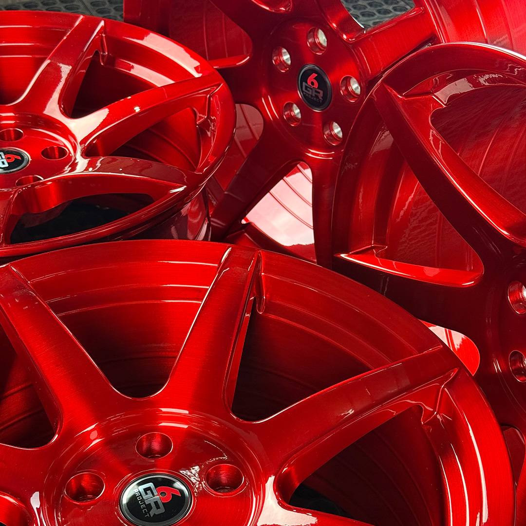 19 inch spun forged seven in candy apple red for s197, s550 and s650 ford mustangs including dark horse