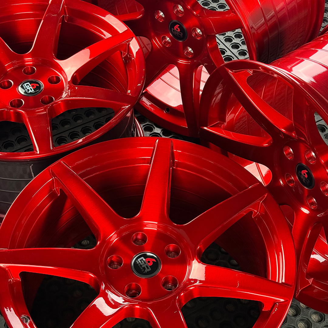 19 inch spun forged seven in candy apple red for s197, s550 and s650 ford mustangs including dark horse