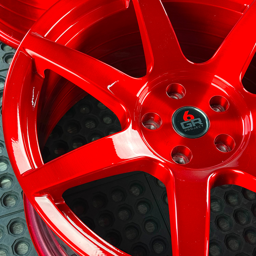 19 inch spun forged seven in candy apple red for s197, s550 and s650 ford mustangs including dark horse
