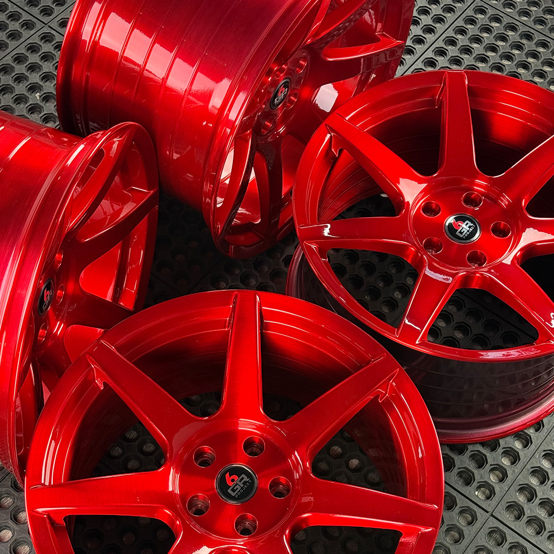 19 inch spun forged seven in candy apple red for s197, s550 and s650 ford mustangs including dark horse