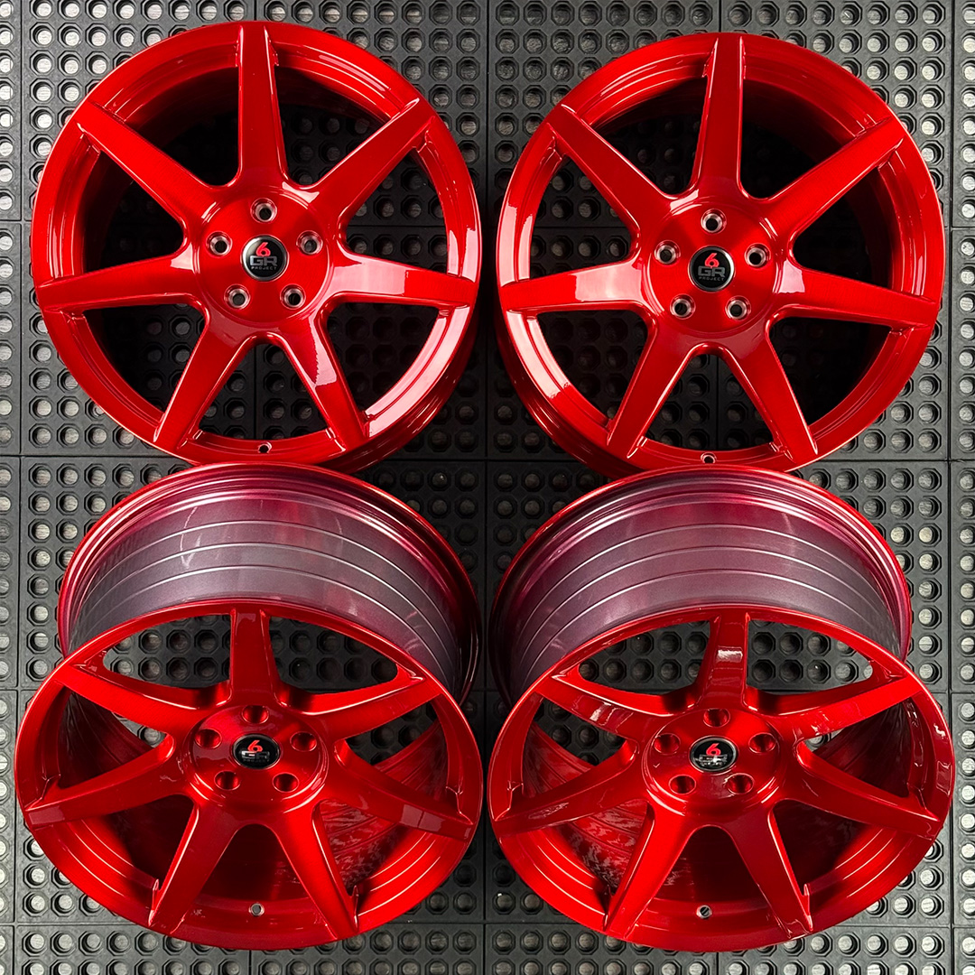 19 inch spun forged seven in candy apple red for s197, s550 and s650 ford mustangs including dark horse