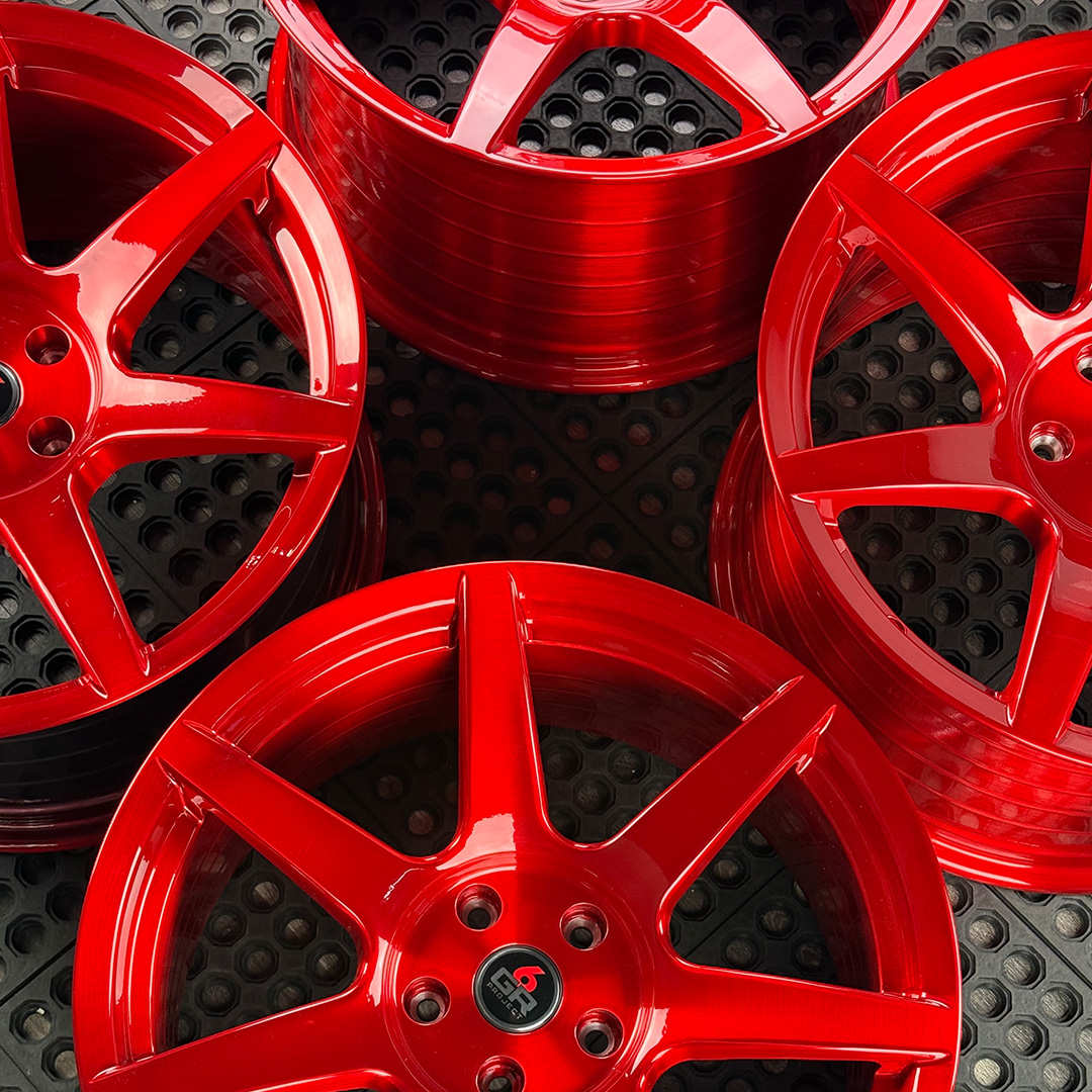 19 inch spun forged seven in candy apple red for s197, s550 and s650 ford mustangs including dark horse