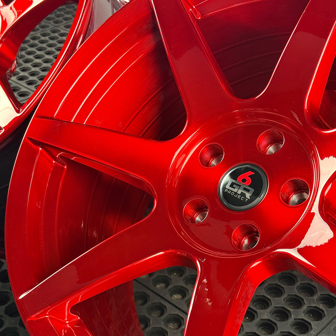 19 inch spun forged seven in candy apple red for s197, s550 and s650 ford mustangs including dark horse