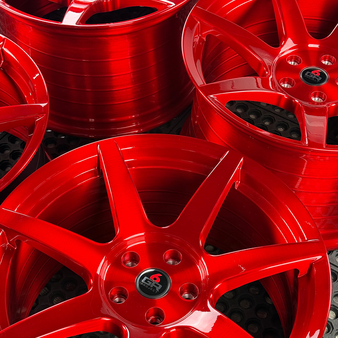 19 inch spun forged seven in candy apple red for s197, s550 and s650 ford mustangs including dark horse