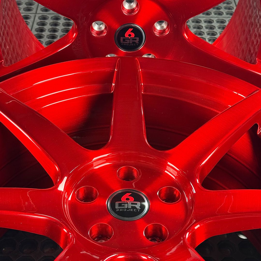 19 inch spun forged seven in candy apple red for s197, s550 and s650 ford mustangs including dark horse
