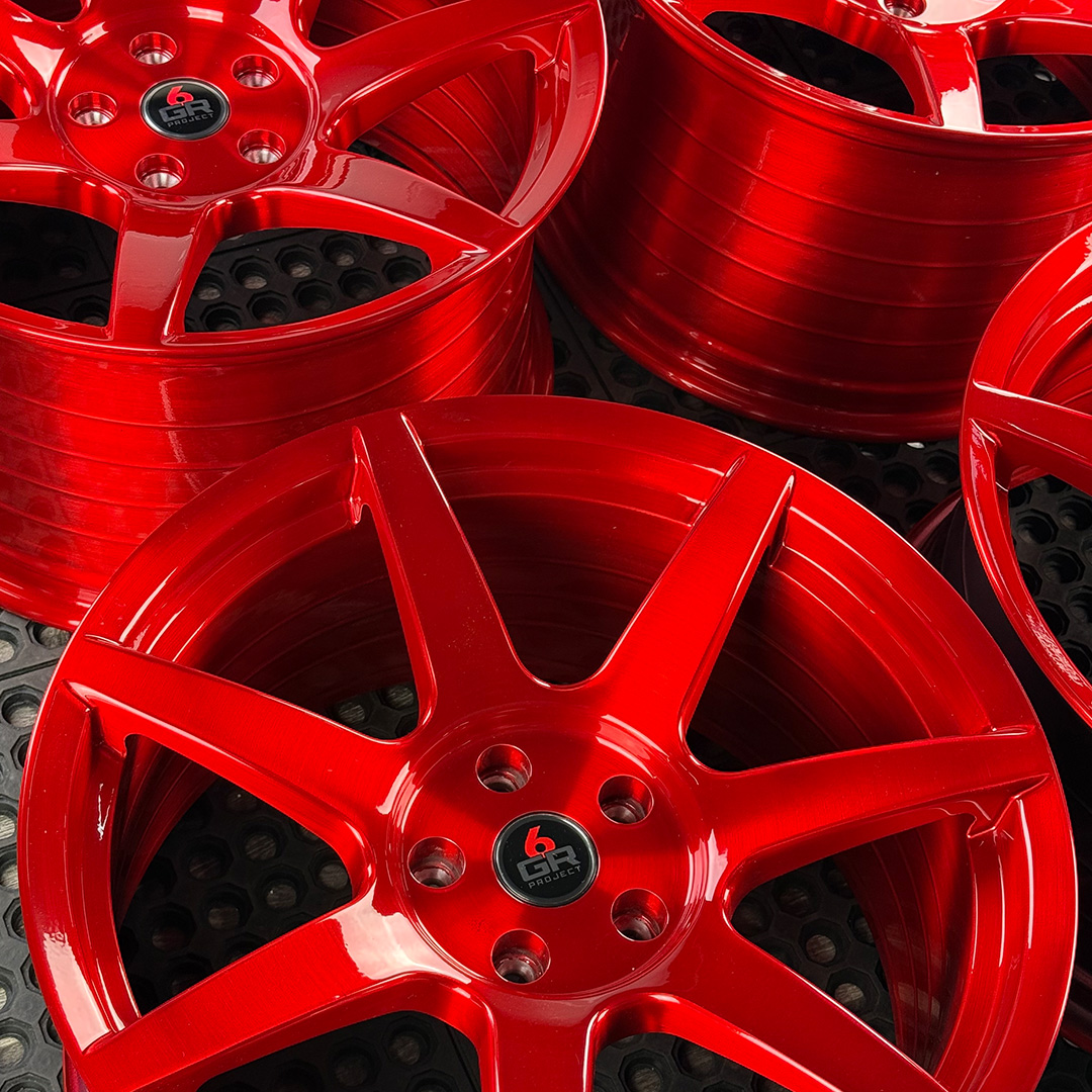 19 inch spun forged seven in candy apple red for s197, s550 and s650 ford mustangs including dark horse