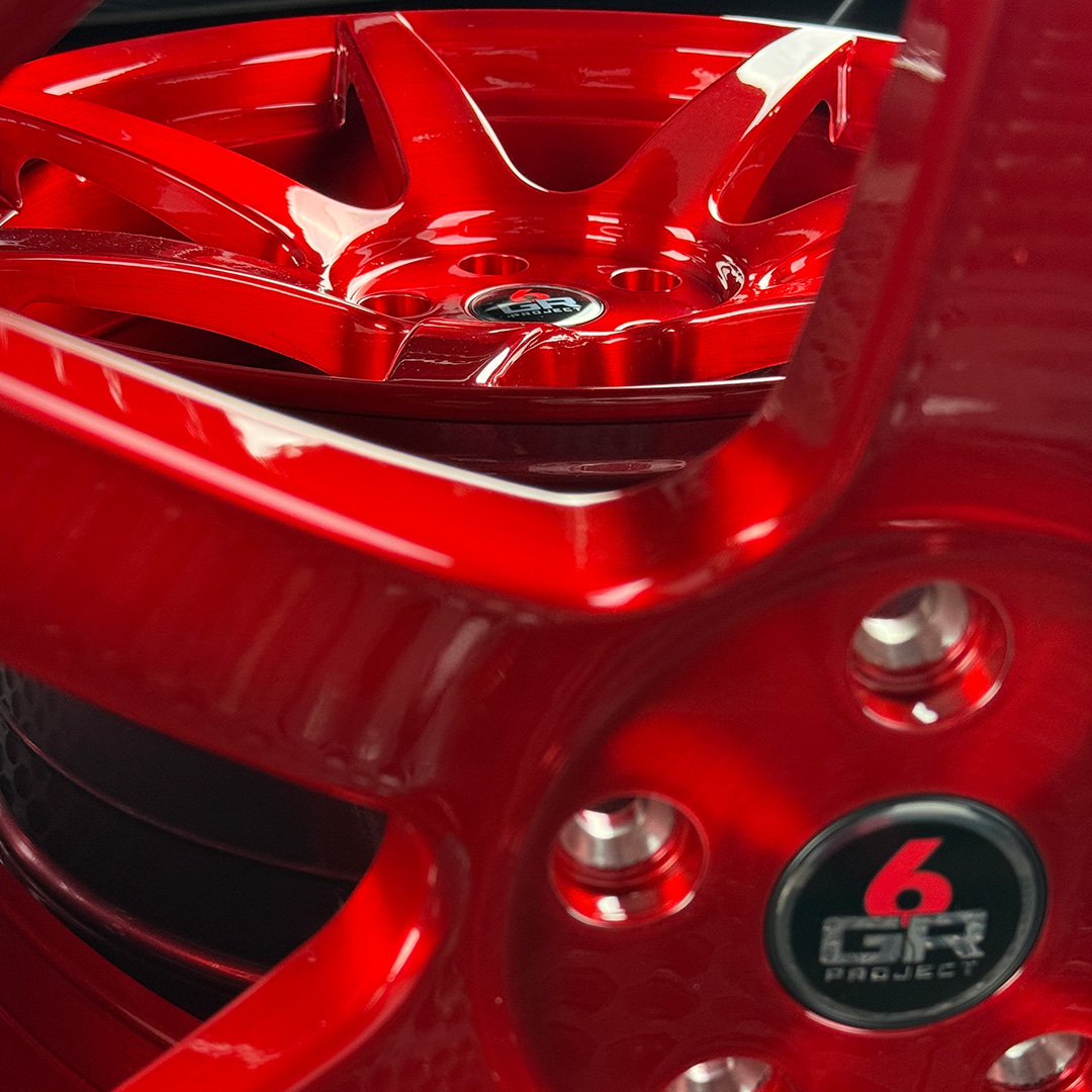 19 inch spun forged seven in candy apple red for s197, s550 and s650 ford mustangs including dark horse