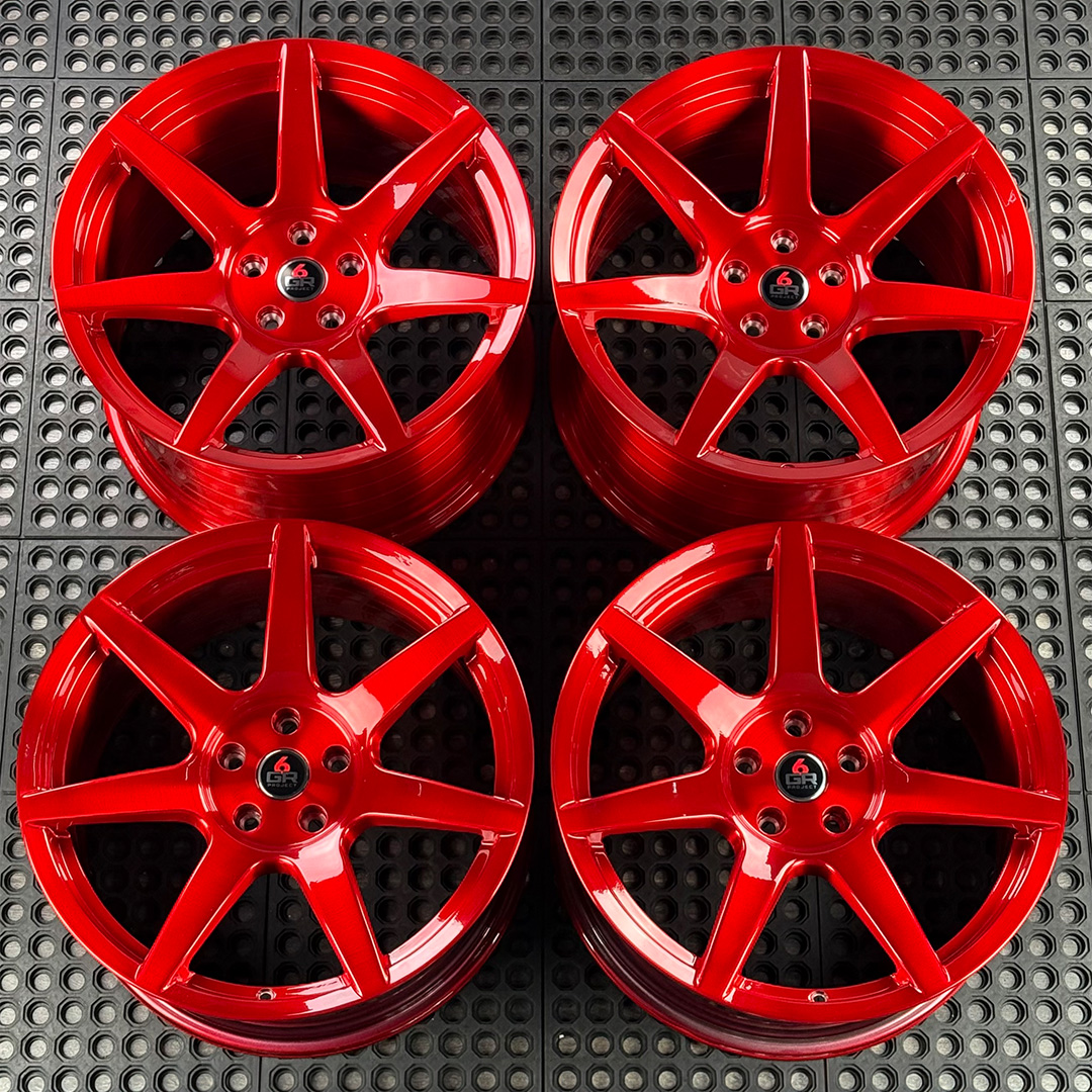 19 inch spun forged seven in candy apple red for s197, s550 and s650 ford mustangs including dark horse