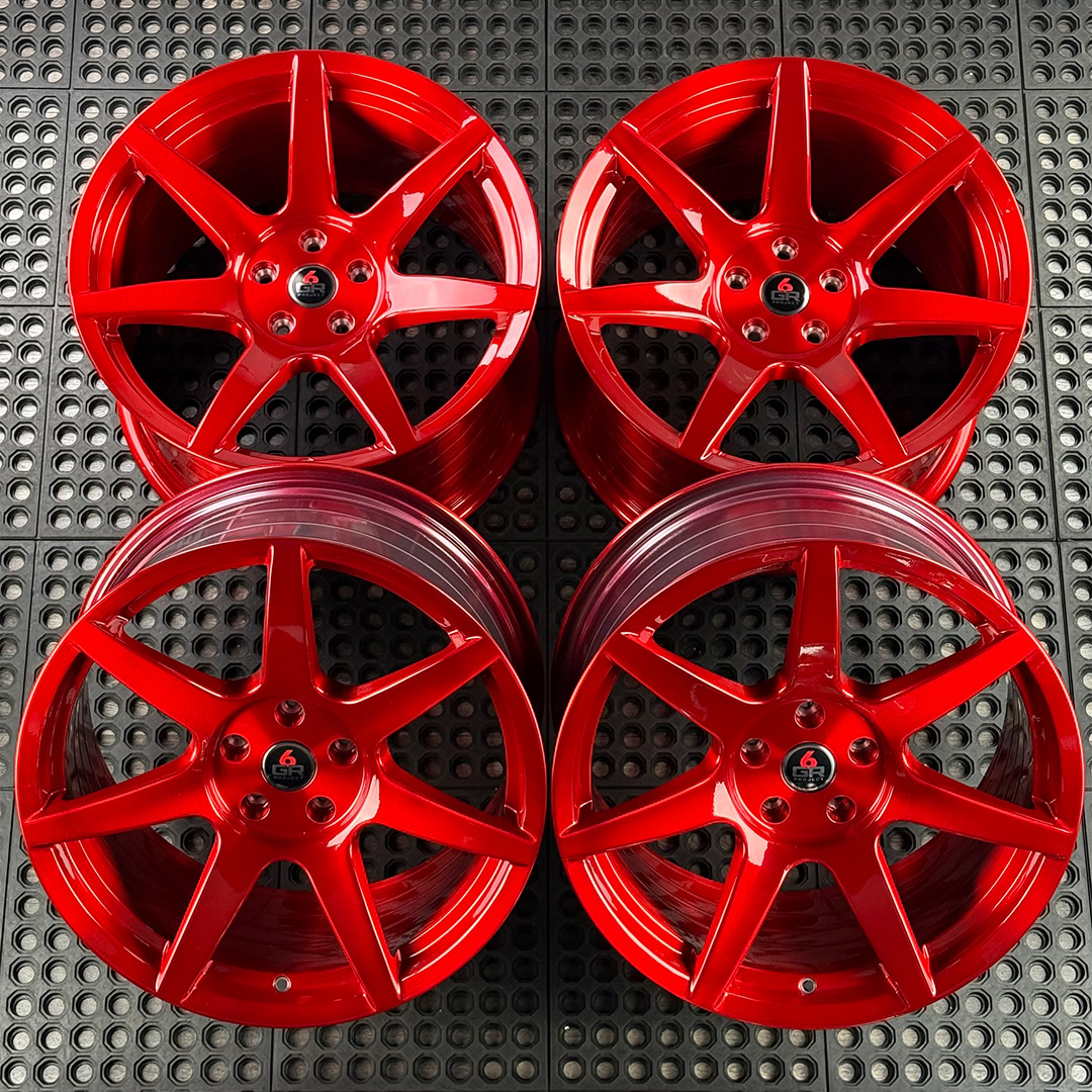 19 inch spun forged seven in candy apple red for s197, s550 and s650 ford mustangs including dark horse