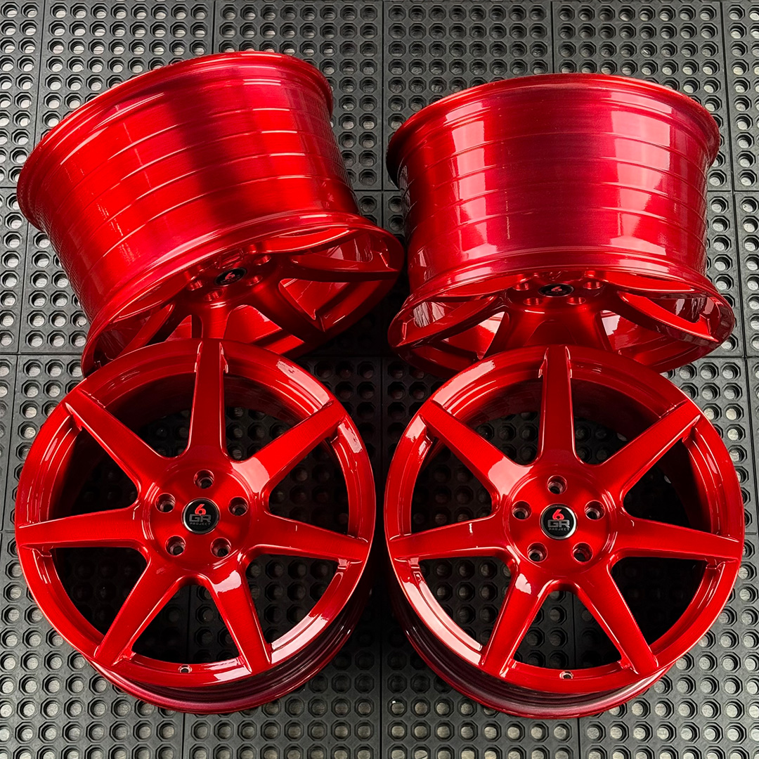 19 inch spun forged seven in candy apple red for s197, s550 and s650 ford mustangs including dark horse