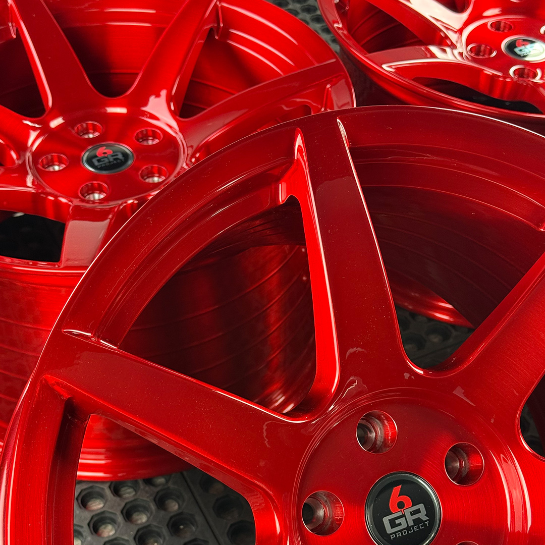 19 inch spun forged seven in candy apple red for s197, s550 and s650 ford mustangs including dark horse