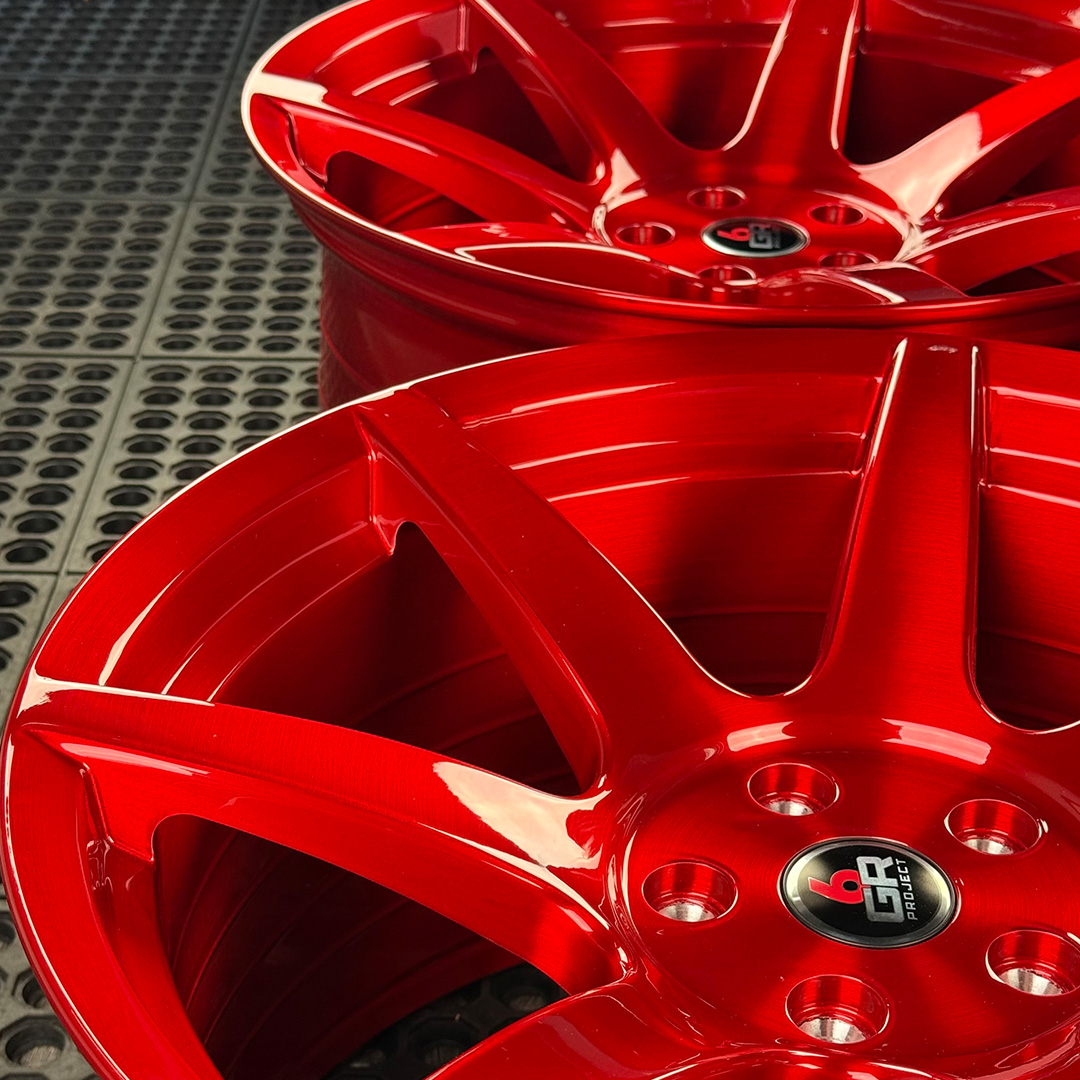 19 inch spun forged seven in candy apple red for s197, s550 and s650 ford mustangs including dark horse