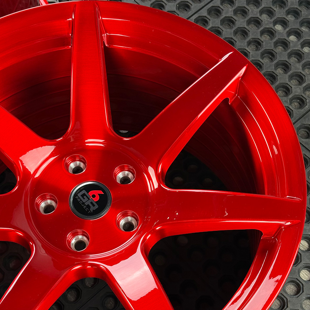 19 inch spun forged seven in candy apple red for s197, s550 and s650 ford mustangs including dark horse