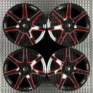 19 inch spun forged seven in gloss black with red windows for gt350, gt350r and s650 ford mustang with handling package