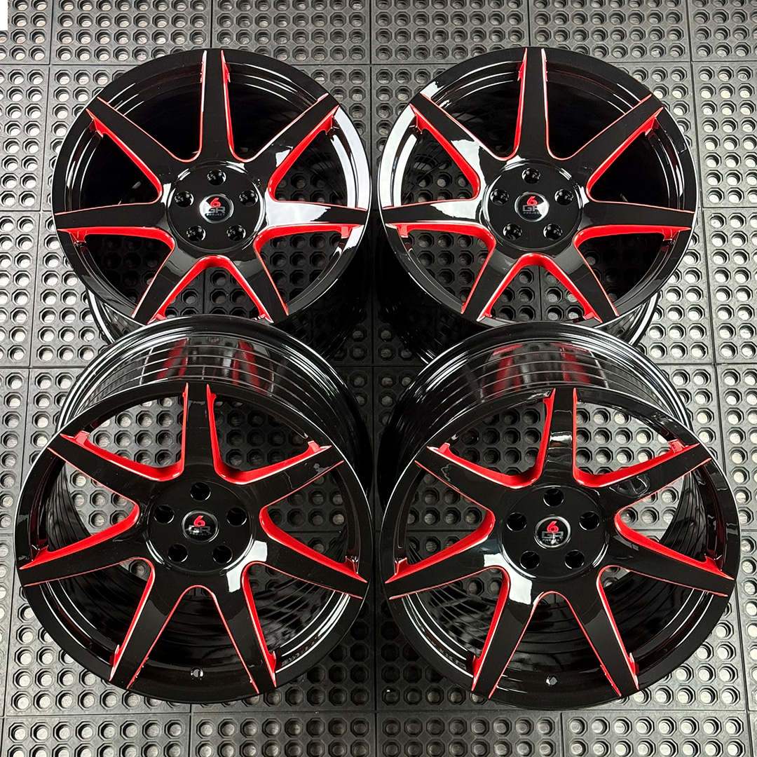 19 inch spun forged seven in gloss black with red windows for gt350, gt350r and s650 ford mustang with handling package