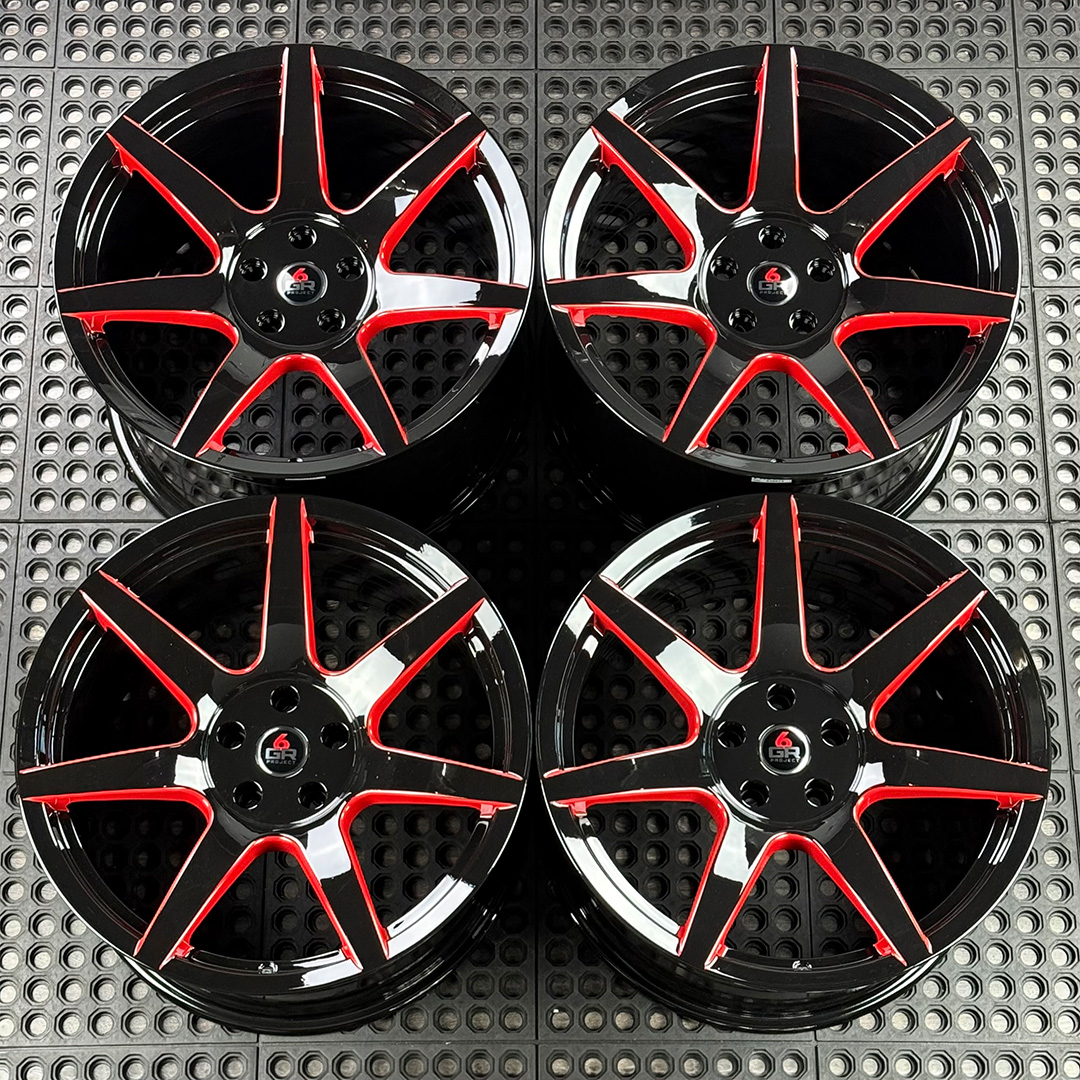 19 inch spun forged seven in gloss black with red windows for gt350, gt350r and s650 ford mustang with handling package