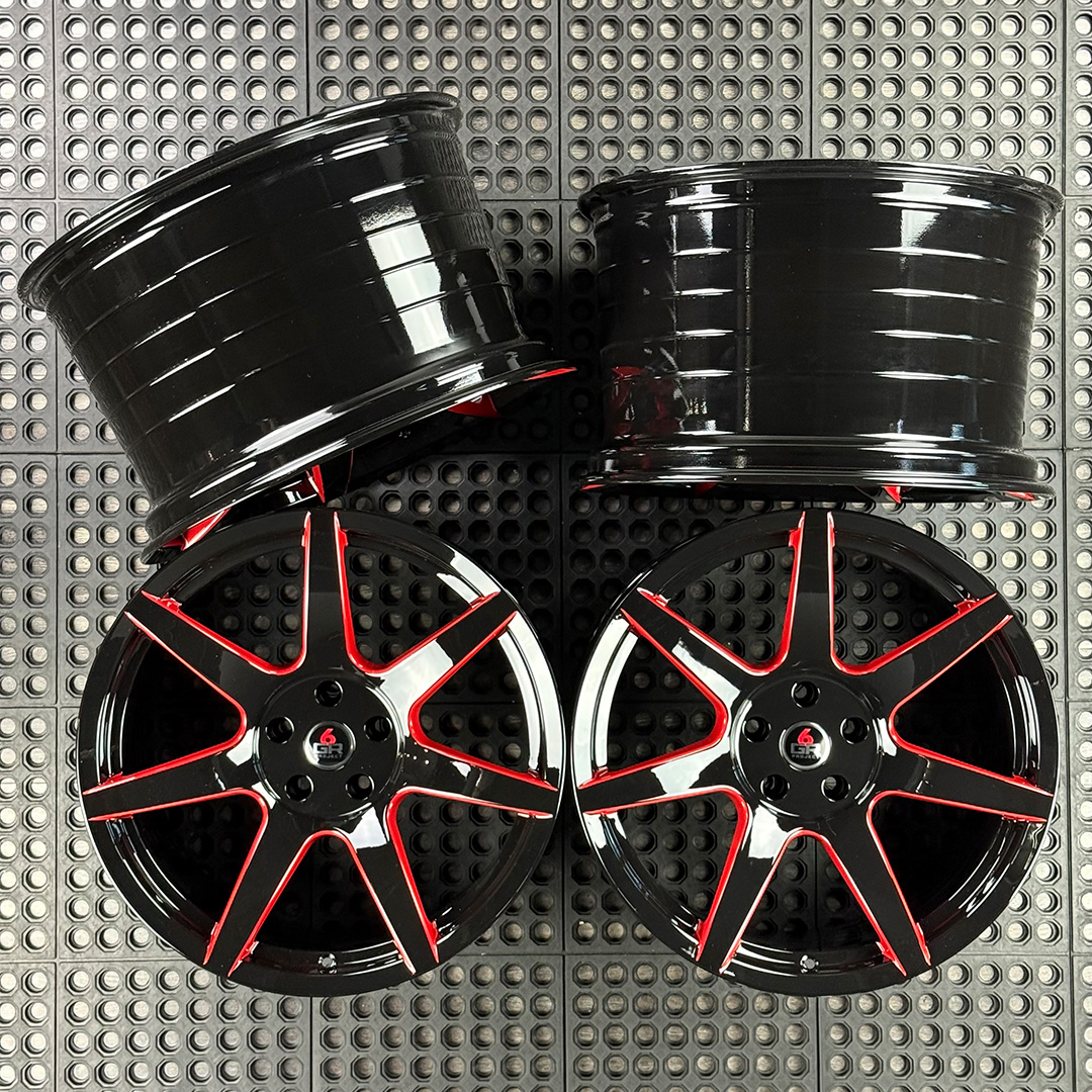 19 inch spun forged seven in gloss black with red windows for gt350, gt350r and s650 ford mustang with handling package