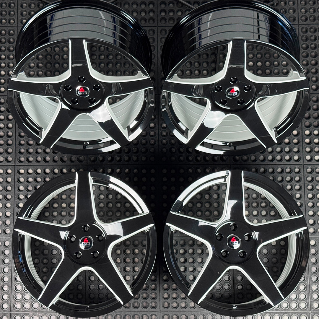 20 inch spun forged five in gloss black with white windows for s197, s550 and s650 ford mustangs
