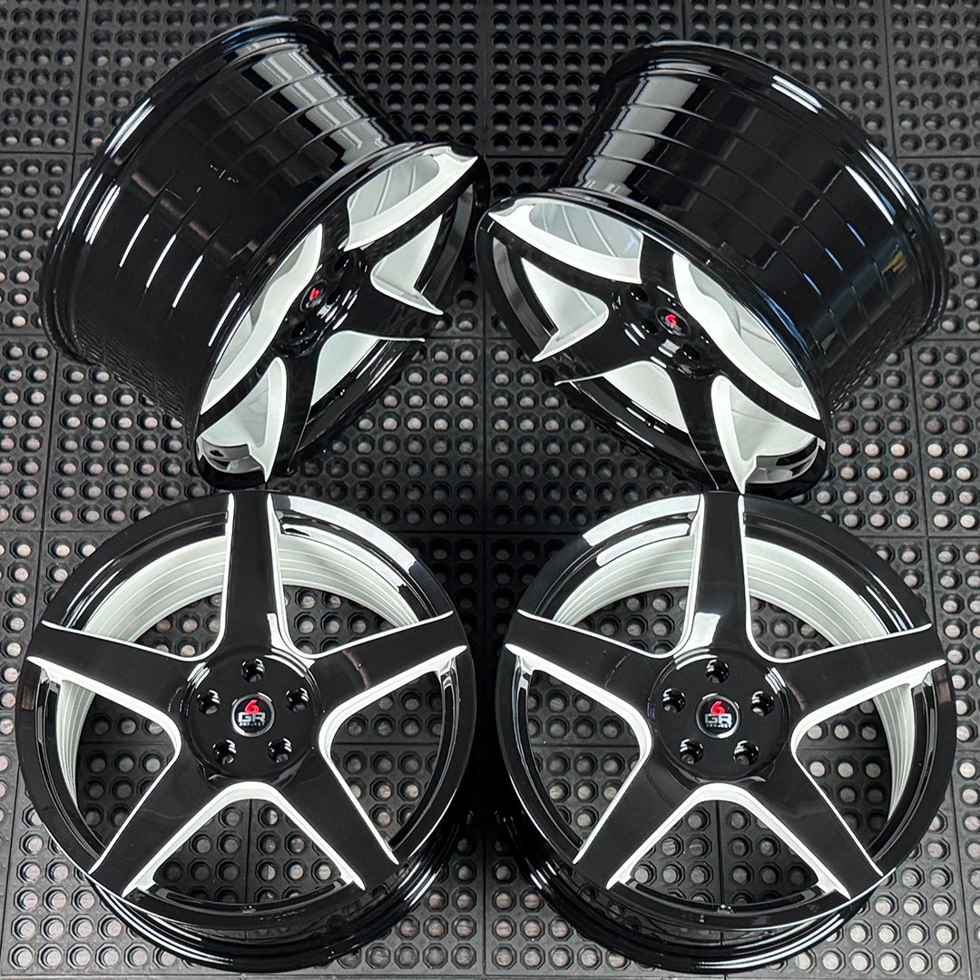 20 inch spun forged five in gloss black with white windows for s197, s550 and s650 ford mustangs