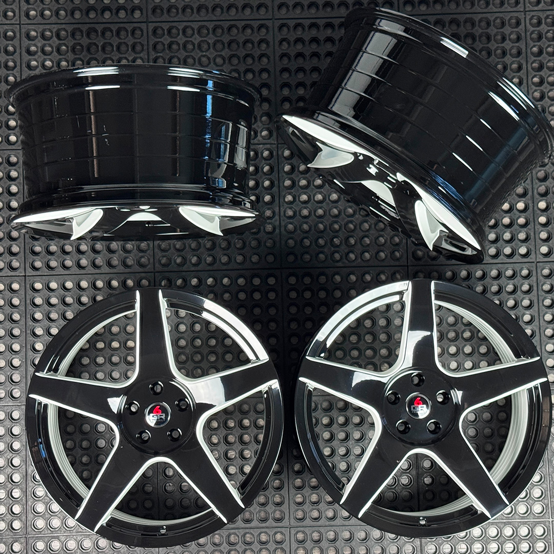 20 inch spun forged five in gloss black with white windows for s197, s550 and s650 ford mustangs