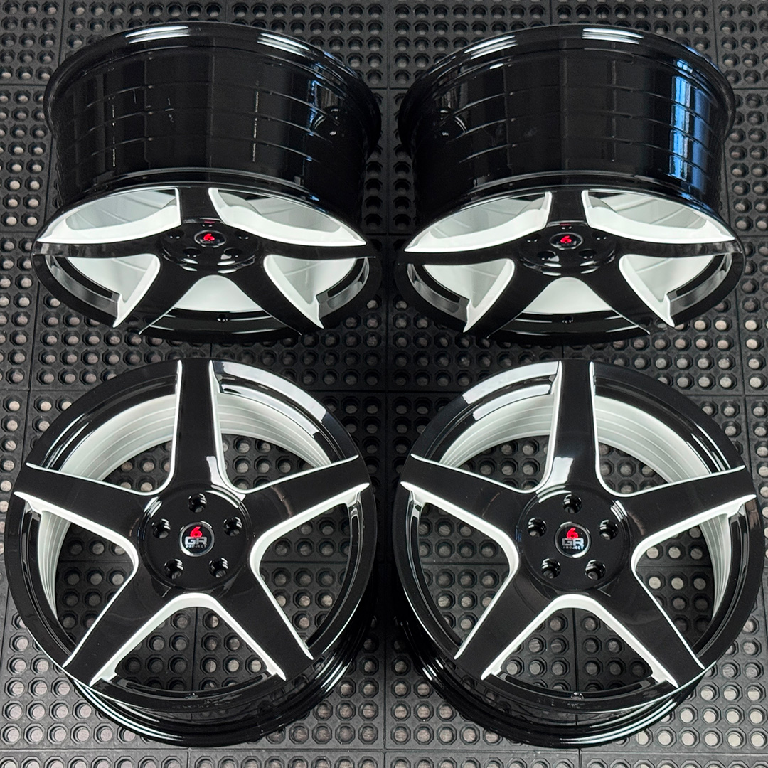 20 inch spun forged five in gloss black with white windows for s197, s550 and s650 ford mustangs