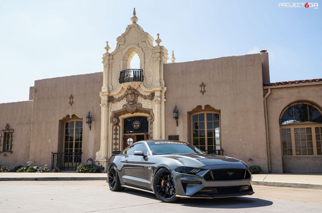 Magnetic Grey Mustang GT gets a new color combo sporting Project 6GR 10-TEN wheels in Gloss Black finish