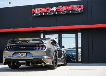 Magnetic Grey Mustang GT gets a new color combo sporting Project 6GR 10-TEN wheels in Gloss Black finish