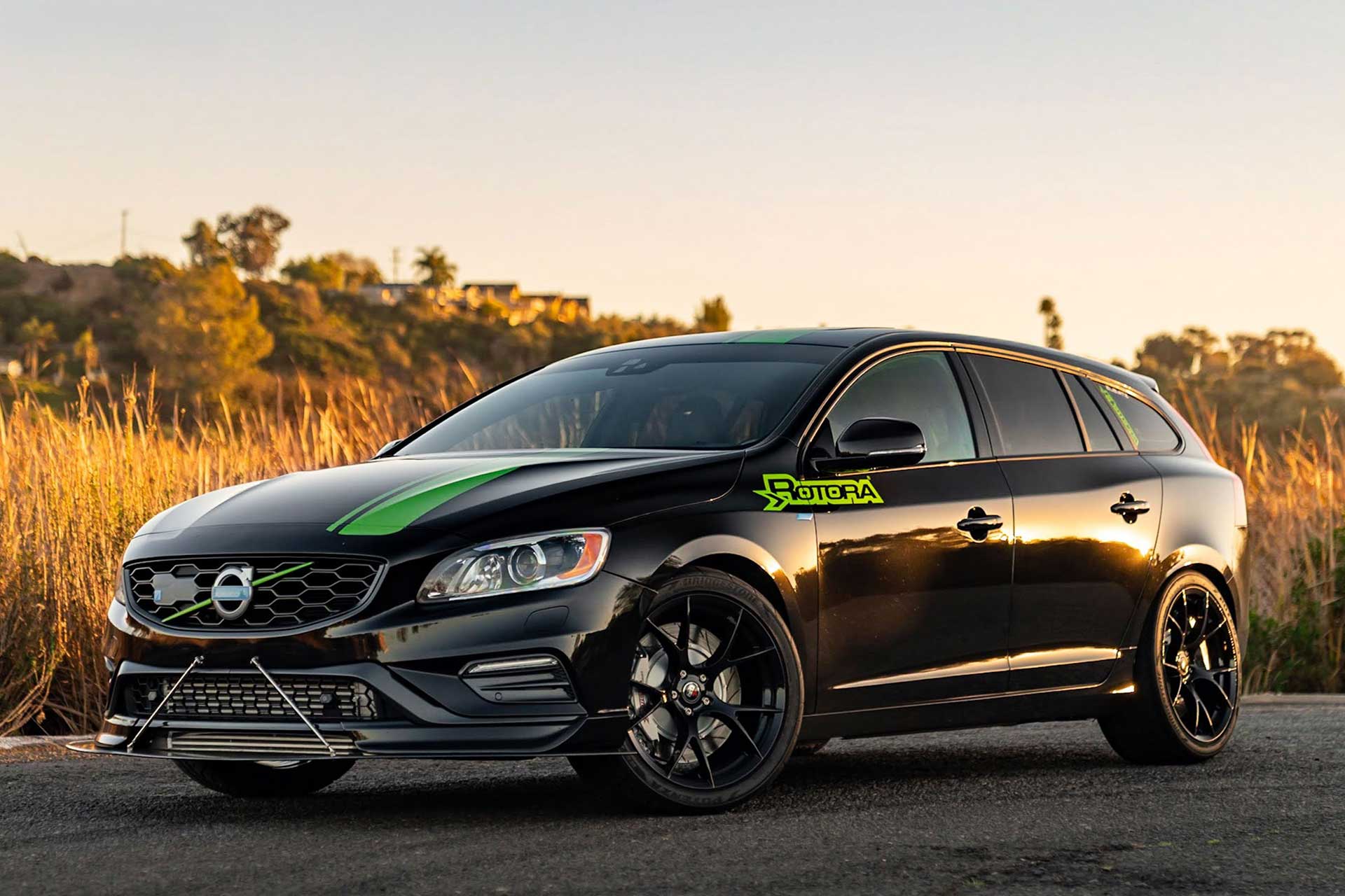 black volvo v60 polestar with gloss black project 6gr ten wheels