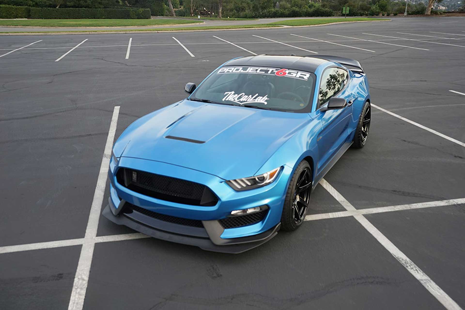blue s550 ford mustang shelby gt350 with gloss black project 6gr seven wheels