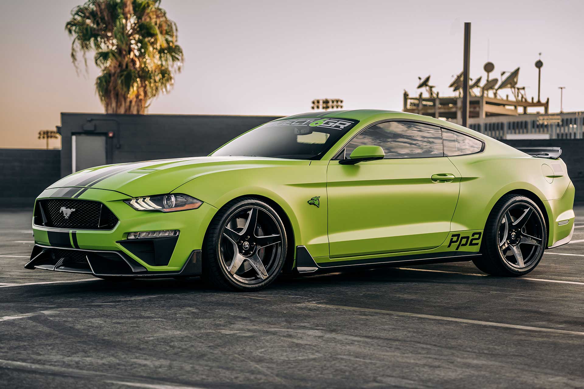 grabber lime s550 ford mustang gt with adro carbon fiber kit and project 6gr five wheels in custom gloss black and white finish