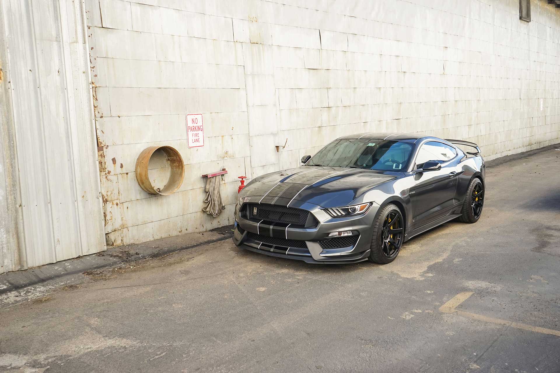 gray with black stripe s550 ford mustang shelby gt350 with project 6gr seven wheels