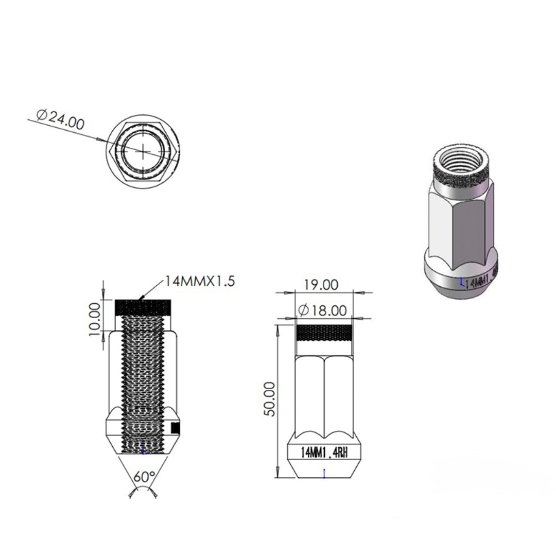 project 6gr 10b21 steel lug nuts schematic drawing measurements