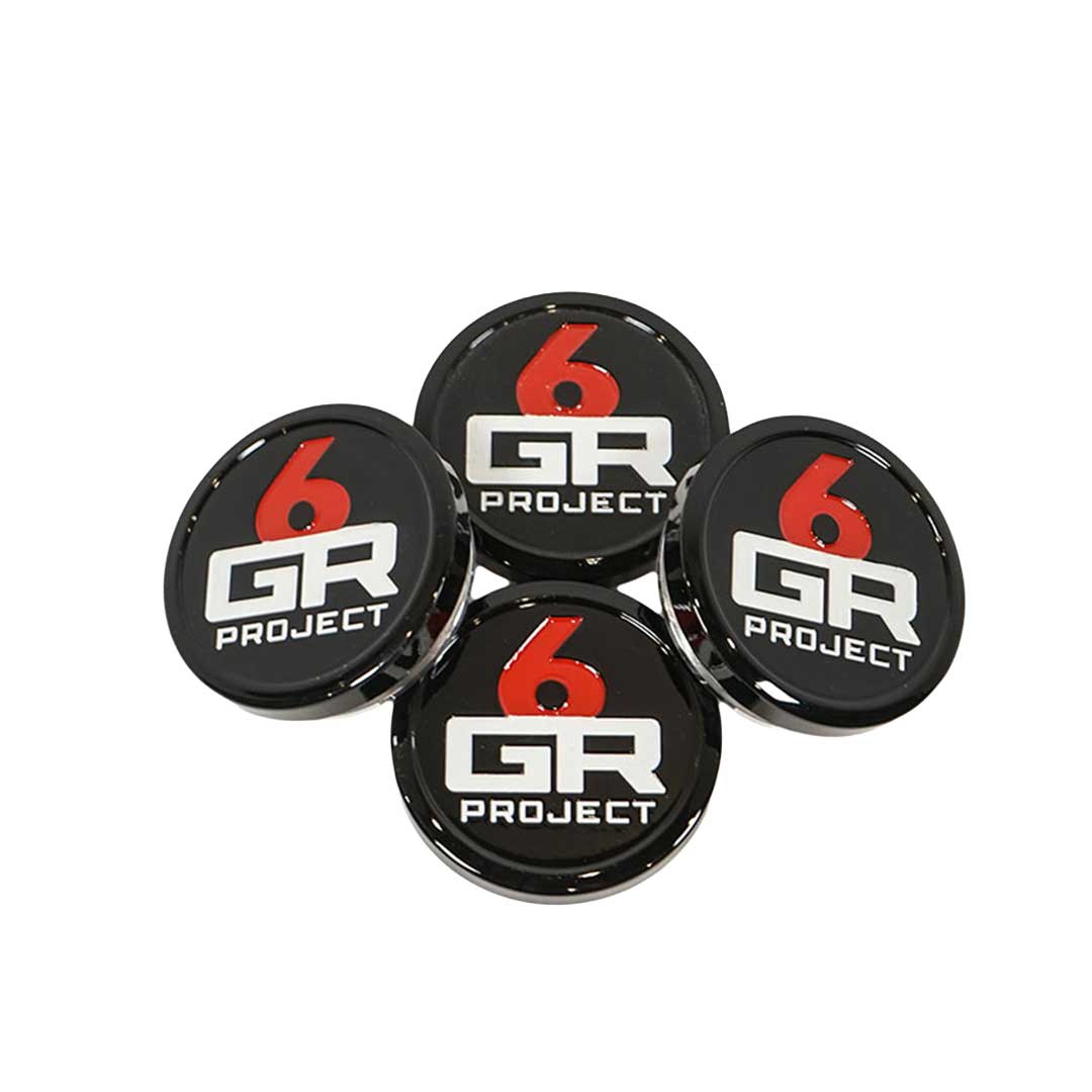 project 6gr billet aluminum forged center caps in gloss black and red