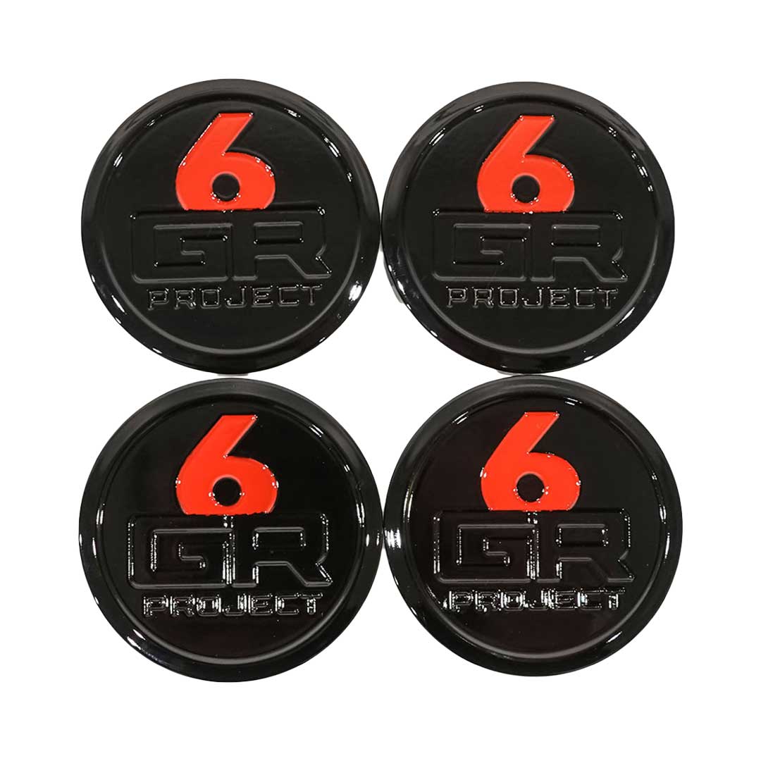 project 6gr billet aluminum forged center caps in gloss black and red