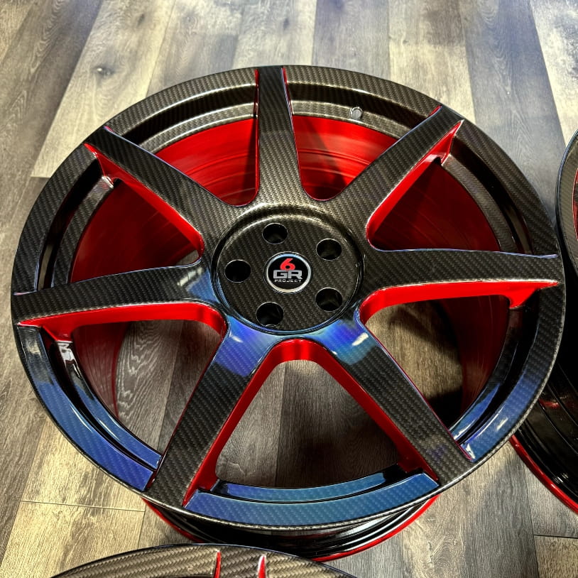 project 6gr seven spun forged carbon hydro dip red inventory special