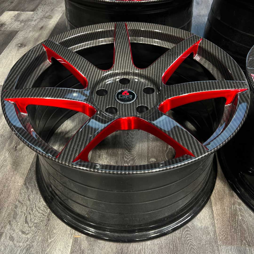project 6gr seven spun forged carbon hydro dip red inventory special