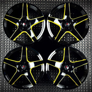 project 6gr inventory special 19 inch spun forged five gloss black triple yellow windows