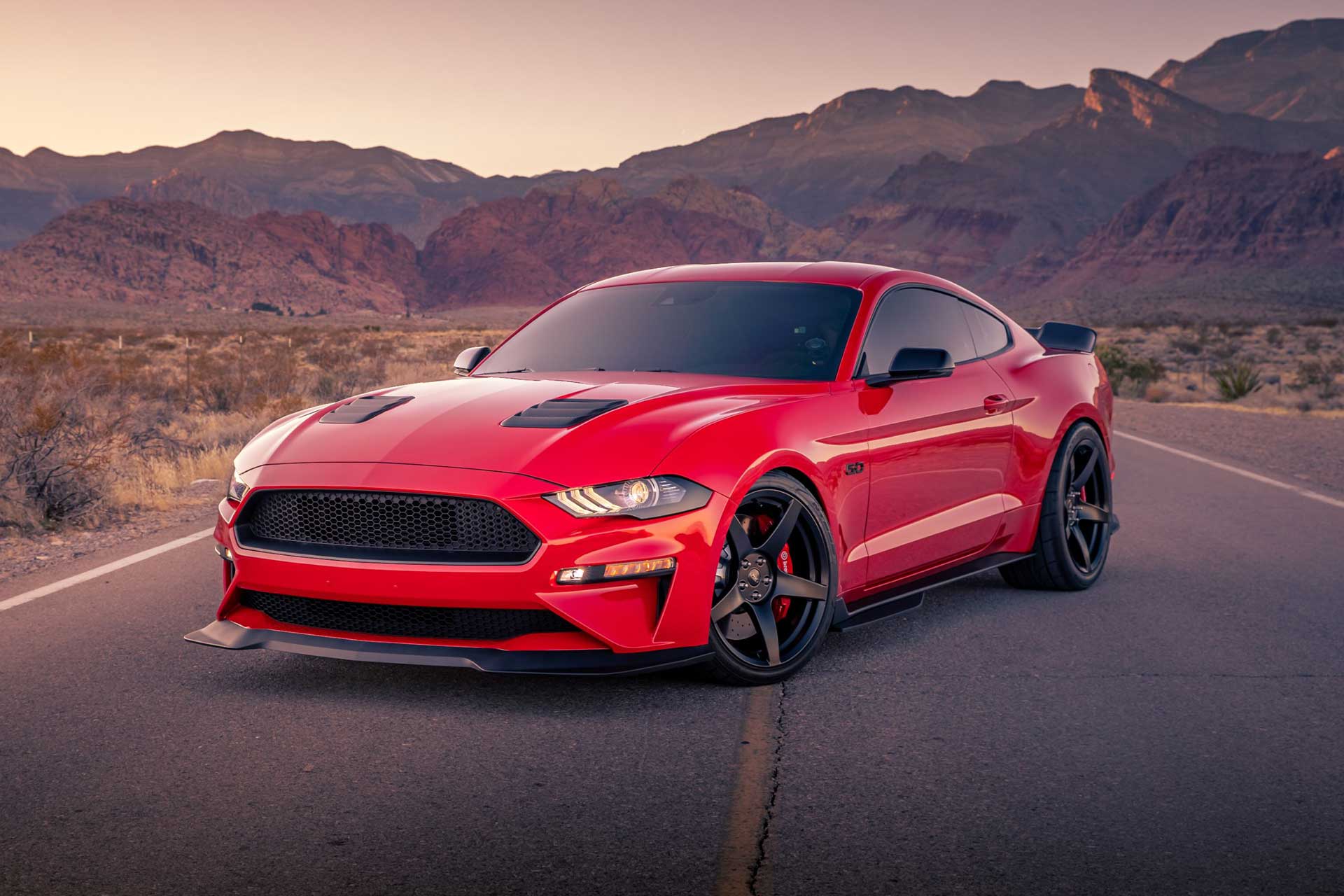 race red s550 ford mustang gt with project 6gr five wheels