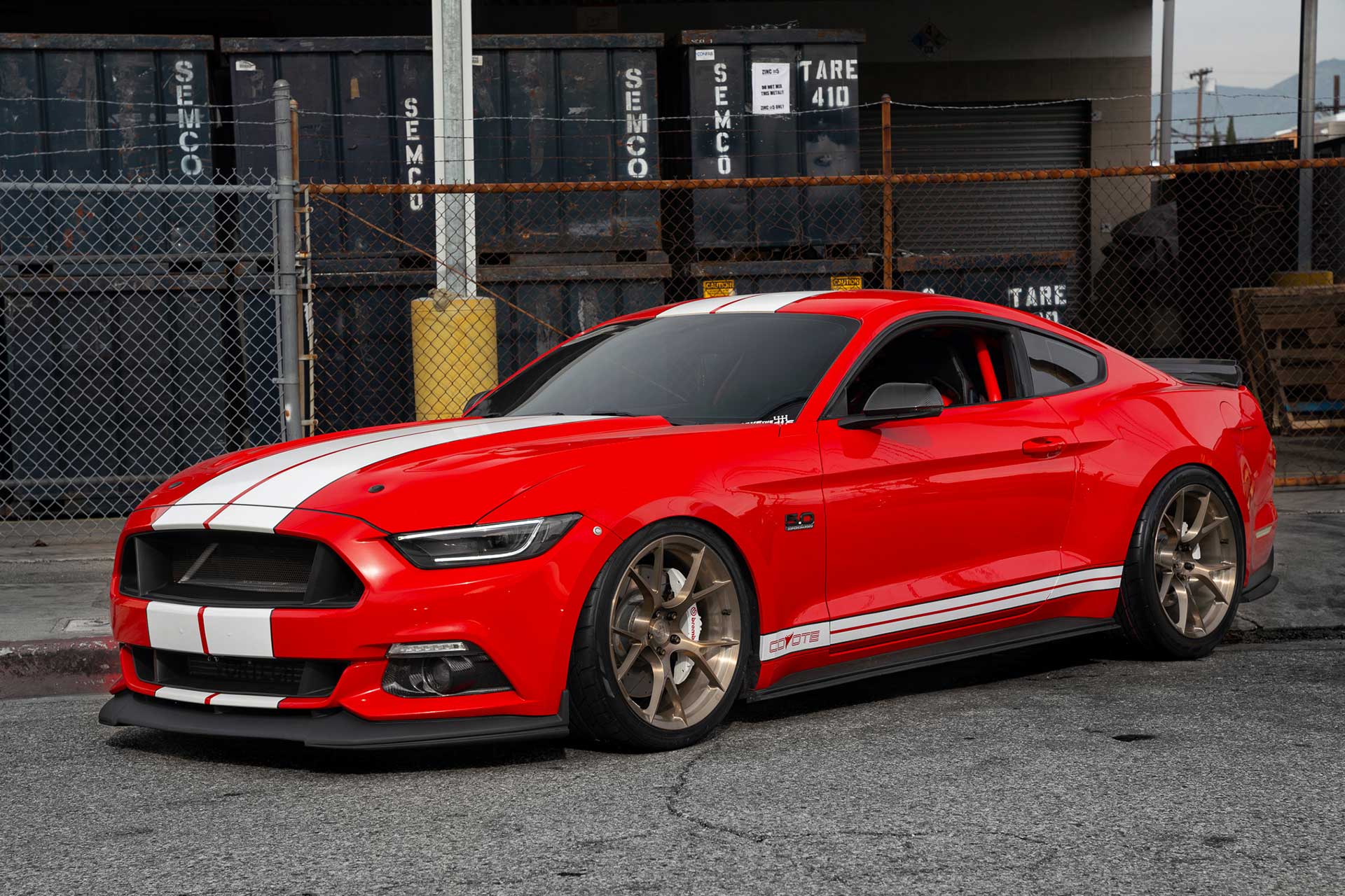 race red s550 ford mustang gt with project 6gr ten wheels