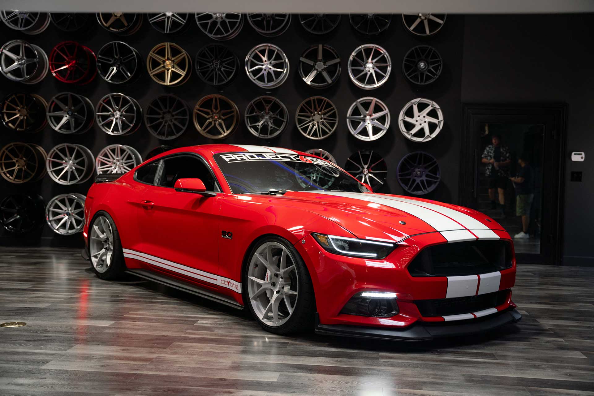 race red s550 ford mustang gt with project 6gr ten brushed wheels