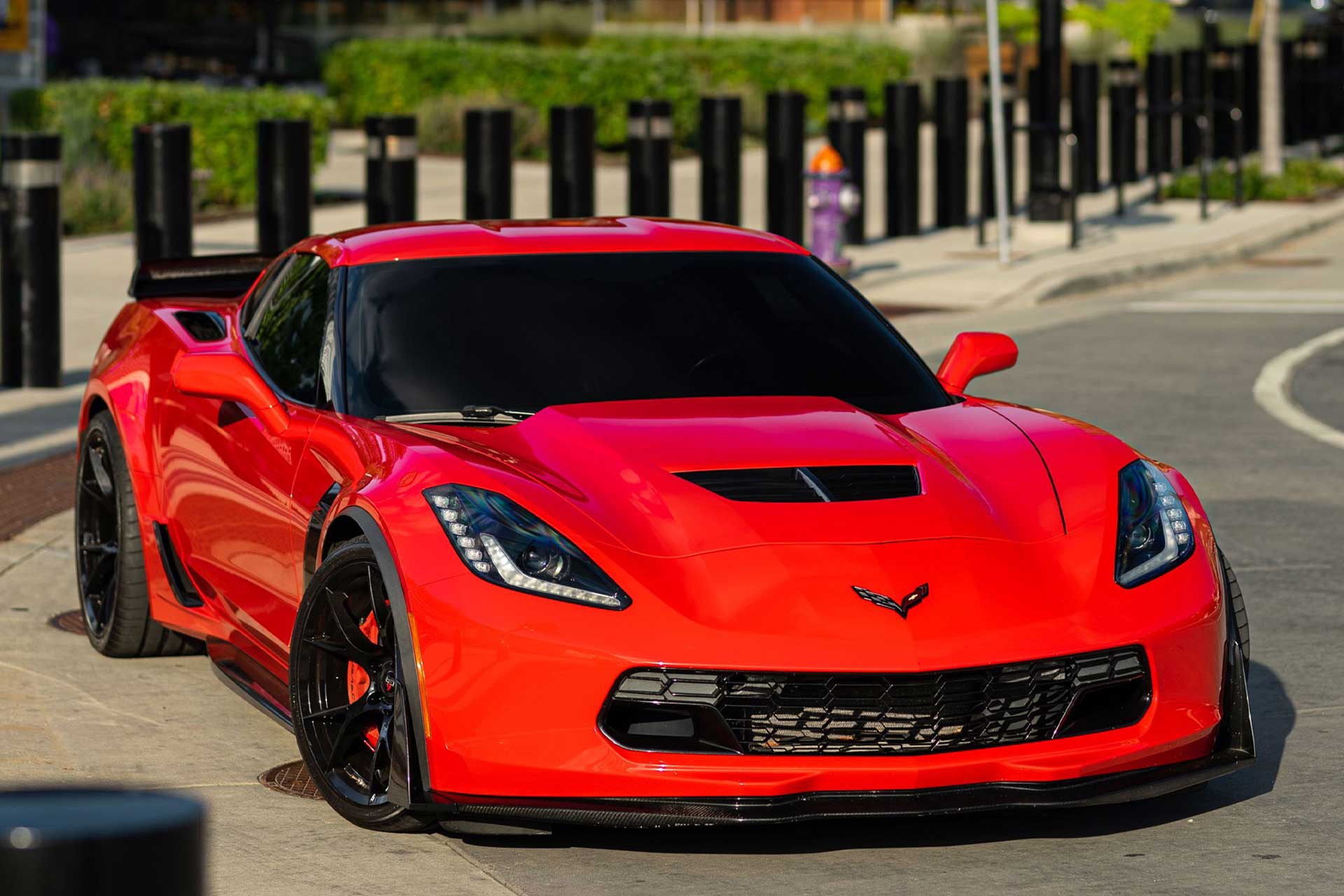 red c7 chevrolet corvette z06 with gloss black project 6gr ten wheels