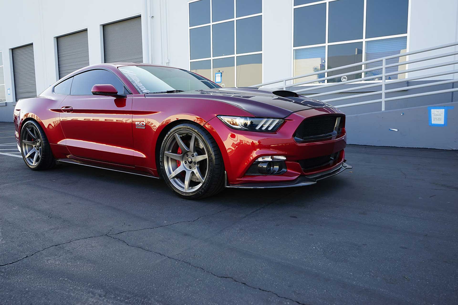 ruby red s550 ford mustang gt with brushed titanium project 6gr seven wheels