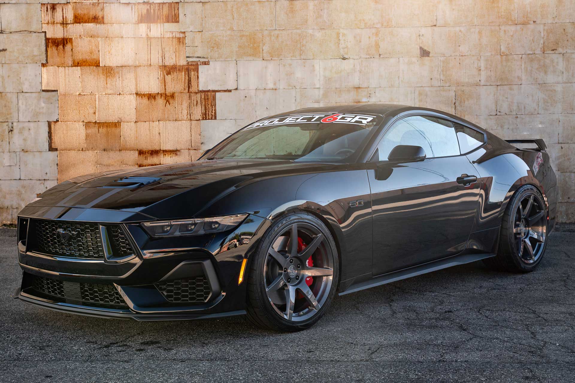 shadow black s650 ford mustang gt with project 6gr seven wheels