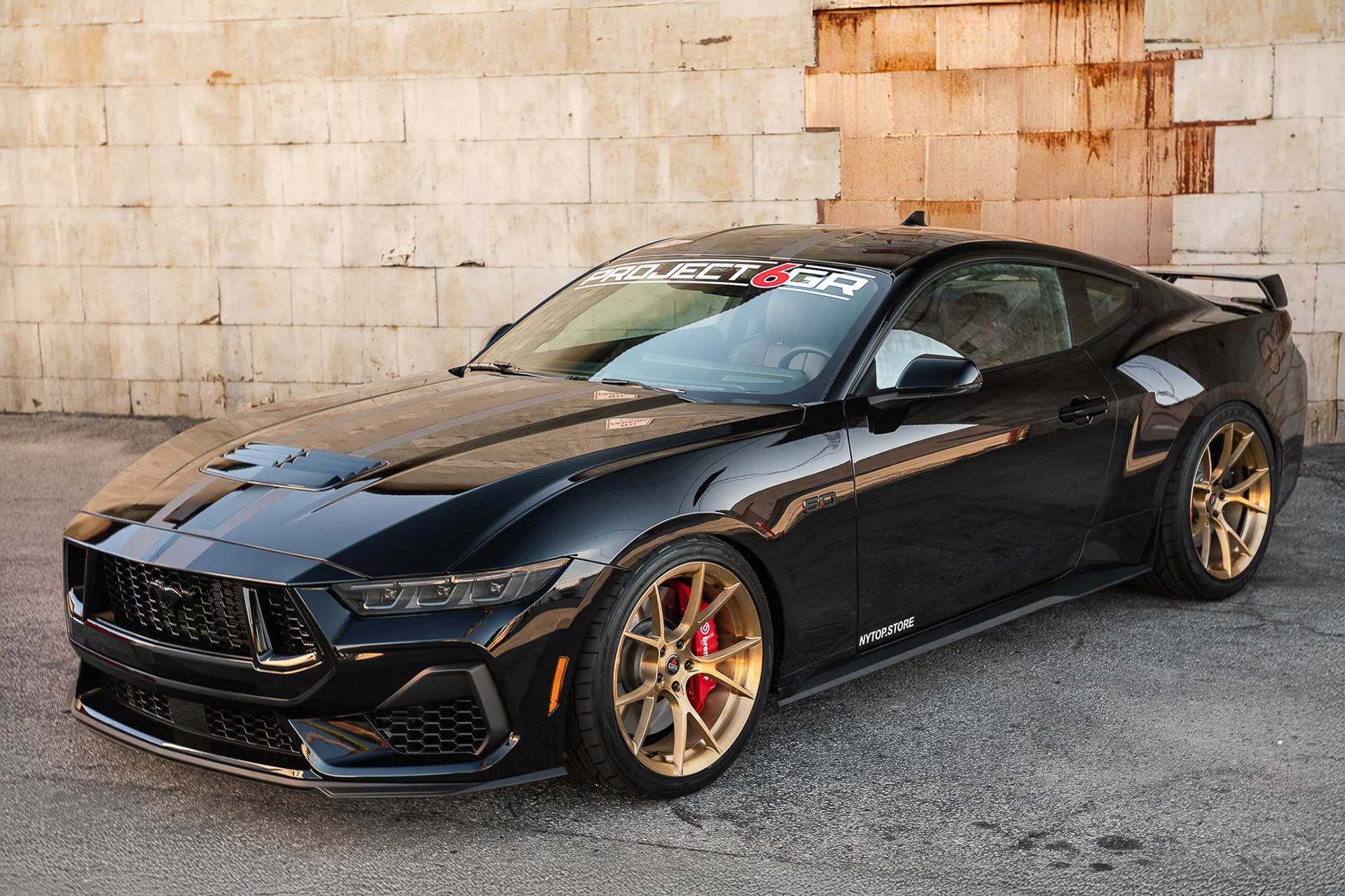 shadow black s650 ford mustang gt with project 6gr ten wheels