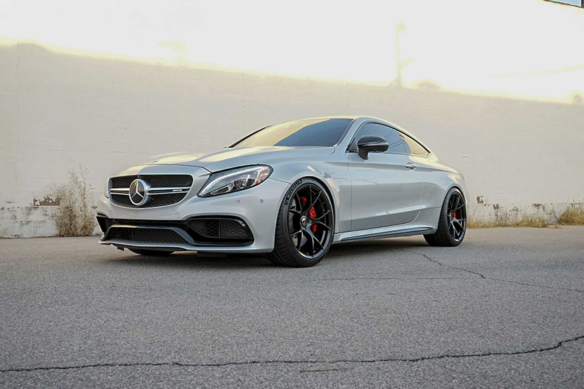 silver mercedes benz amg c 63 s with satin black project 6gr ten wheels