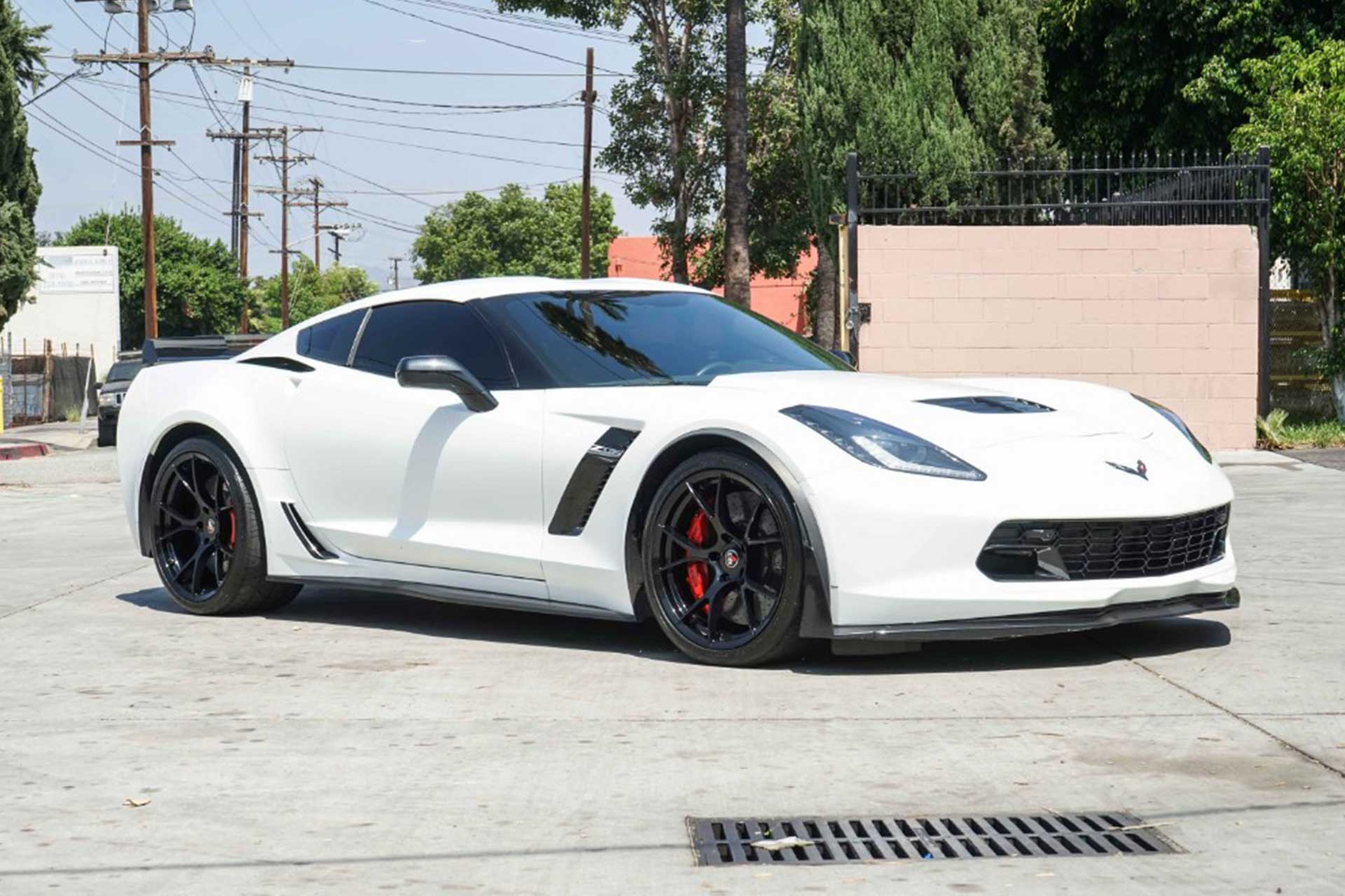white c7 chevrolet corvette z06 with gloss black project 6gr ten wheels