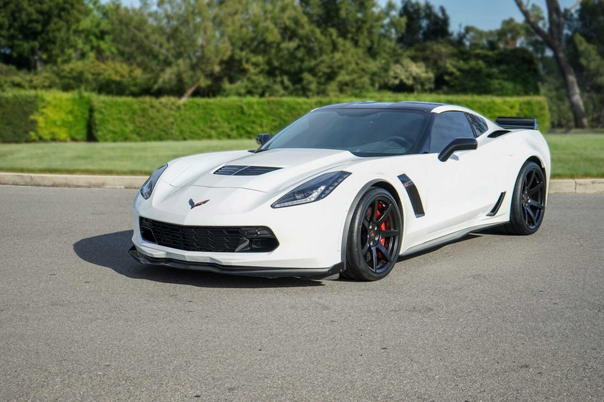 white c7 chevrolet corvette z06 z07 package with satin black project 6gr seven wheels